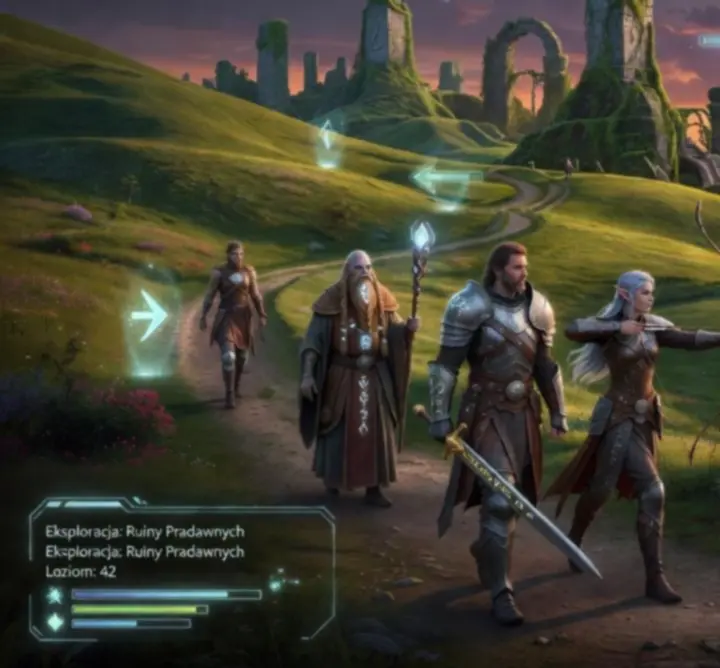 Drużyna bohaterów przemierzająca magiczny świat fantasy