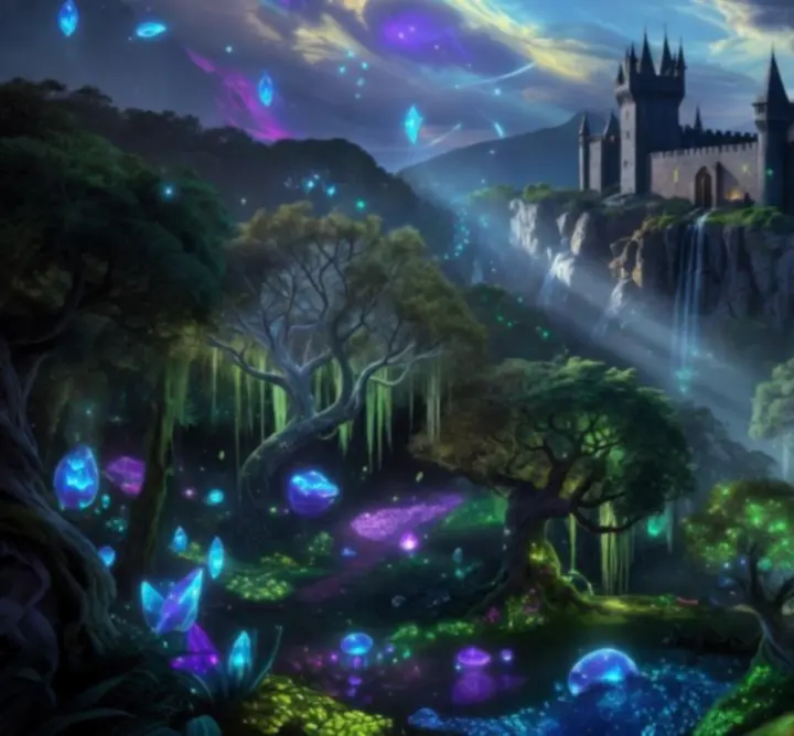 Widok świata fantasy z zamkiem i bohaterem w zbroi, ilustrujący klimat gier RPG