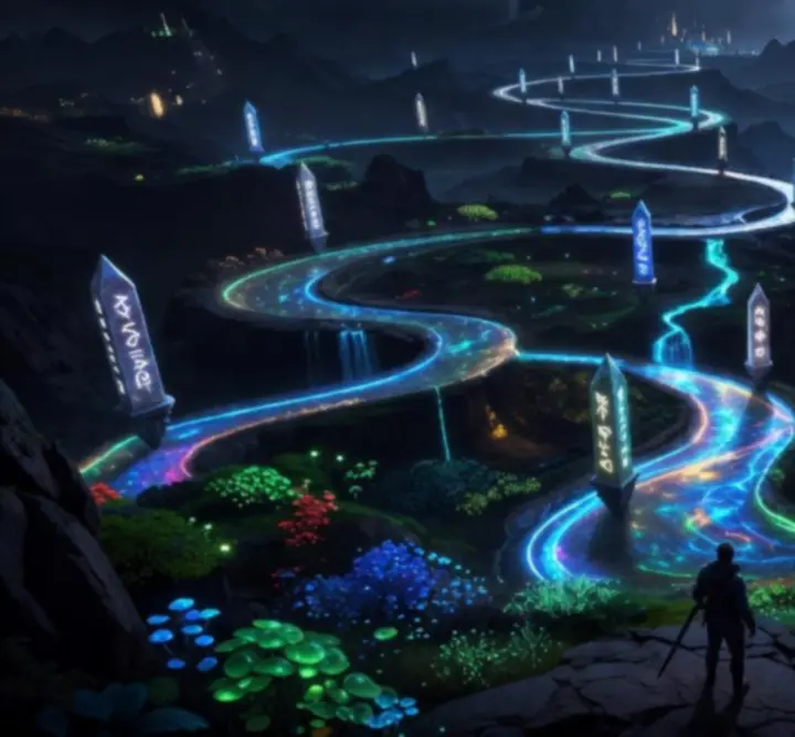 Fantastyczny świat RPG z drogami rozwoju i magicznymi lokacjami