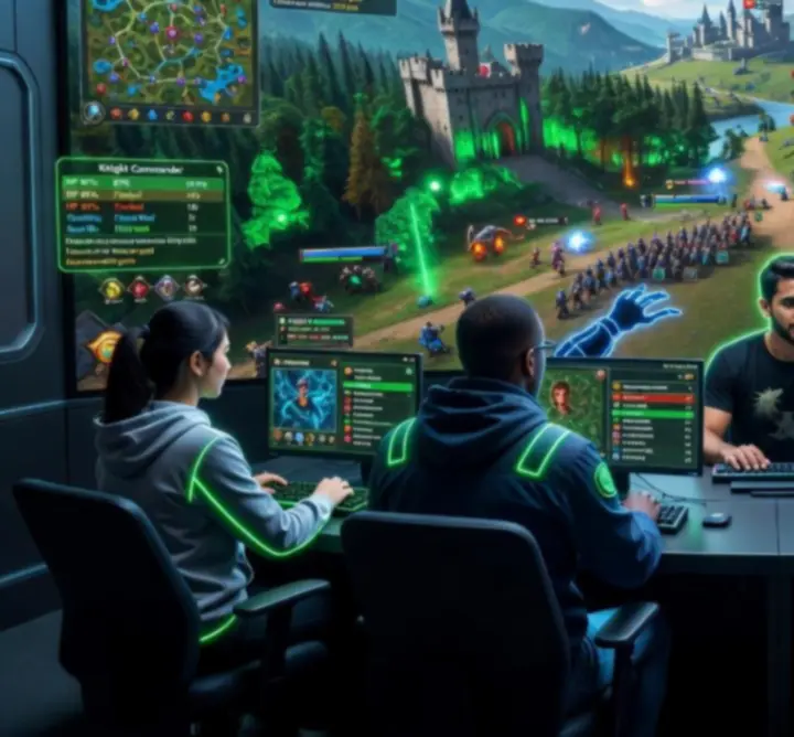 Zgrany zespół graczy planujący strategię w trybie multiplayer
